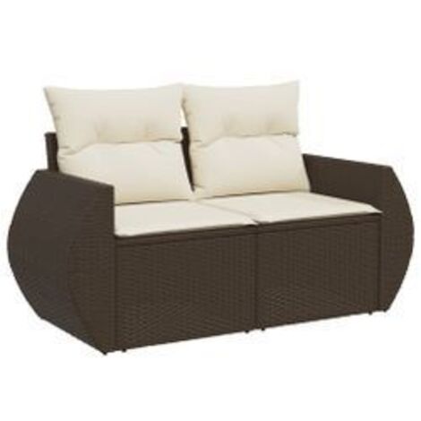 Canapé de jardin avec coussins 2 places marron résine tressée (1/5)