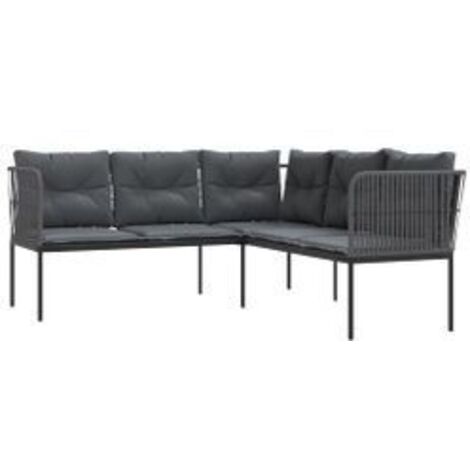 Canapé de jardin avec coussins forme de L noir acier textilène (1/5)
