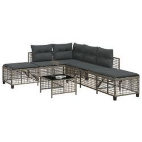 Salon de jardin d'angle avec coussins 3 pcs gris résine tressée (1/5)