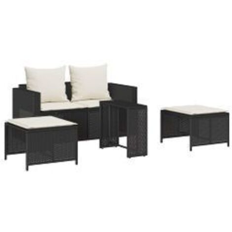 Salon de jardin 5 pcs avec coussins empilable noir polyrotin (1/5)