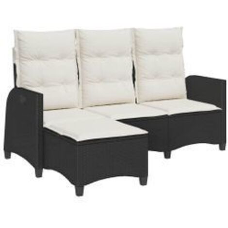 Canapé de jardin inclinable coussins forme de L noir polyrotin (1/5)
