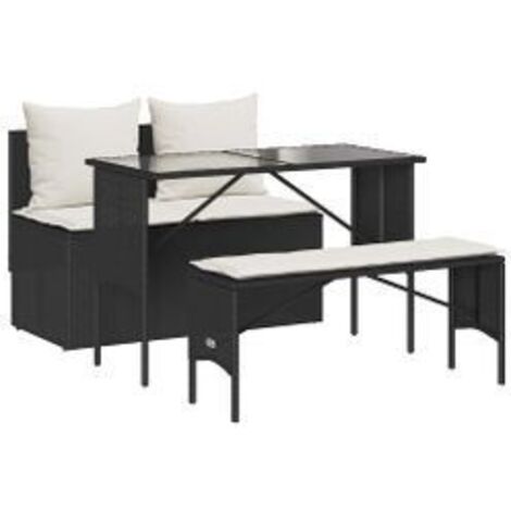 Ensemble à manger de jardin avec coussins 3 pcs Noir (1/5)