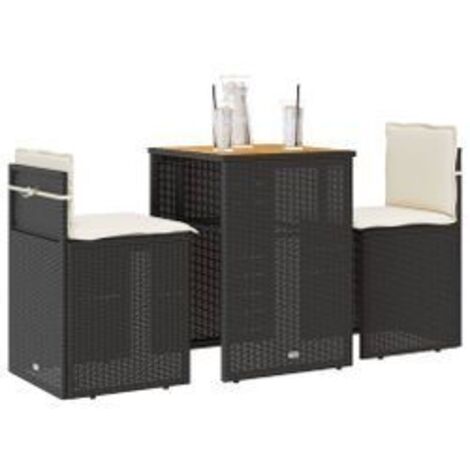 Ensemble de bistro 3 pcs avec coussins noir résine tressée (1/5)