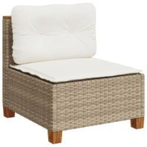 Canapé de jardin sans accoudoirs coussins beige résine tressée (1/5)