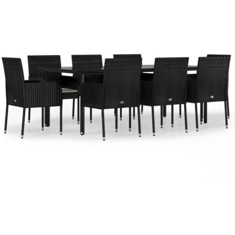 Ensemble à manger jardin 9pcs et coussins noir résine tressée (1/5)