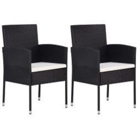 Chaises de jardin coussins blanc crème 2pcs noir résine tressée (1/5)