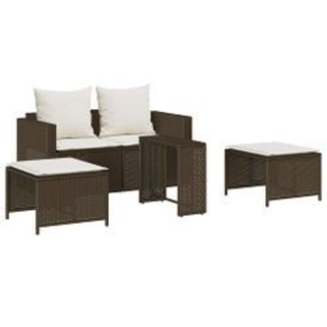 Salon de jardin 5 pcs avec coussins empilable marron polyrotin (1/5)