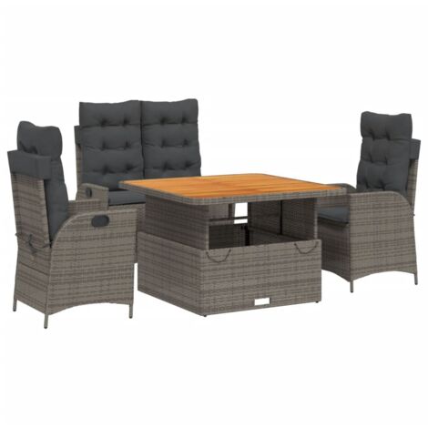 Ensemble à manger jardin 4pcs et coussins Gris Résine tressée (1/5)