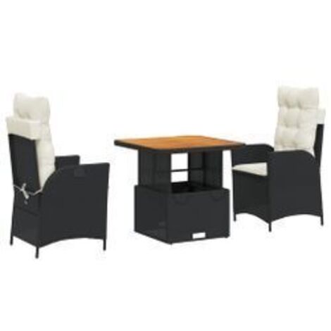 Ensemble à manger de jardin avec coussins 3 pcs Noir (1/5)