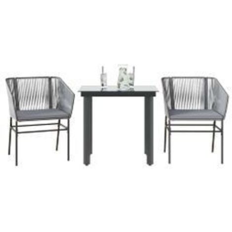 Ensemble à manger jardin coussins 3 pcs gris poly rotin verre (1/5)