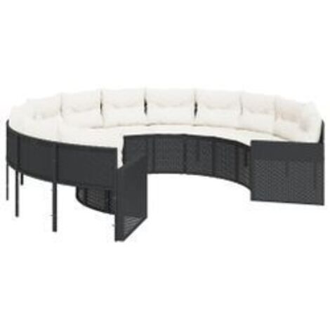 Canapé de jardin avec coussins rond noir résine tressée (1/5)