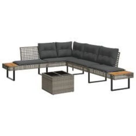 Salon de jardin avec coussins 2pcs gris résine tressée et verre (1/5)