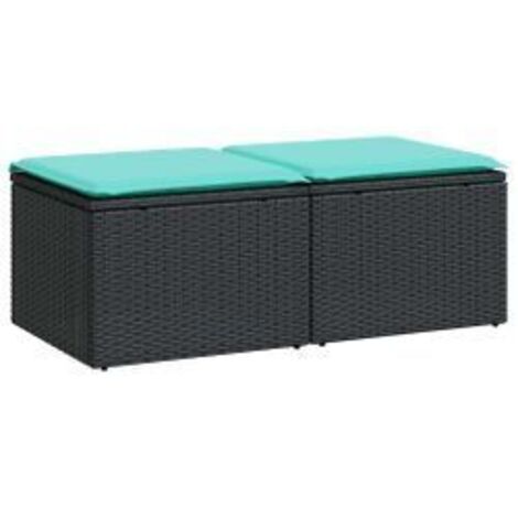 Salon de jardin avec coussins 2 pcs noir résine tressée acacia (1/5)