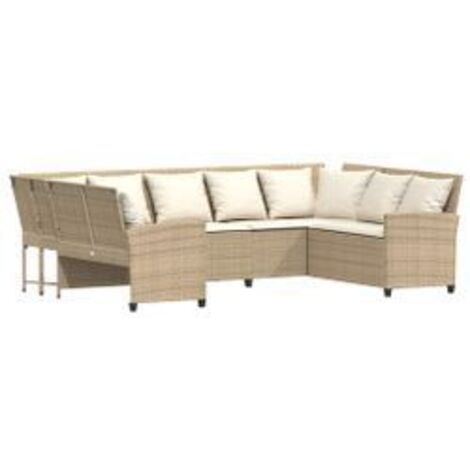 Canapé de jardin avec coussins beige résine tressée (1/5)