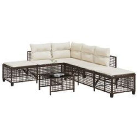 Salon de jardin d'angle et coussins 3 pcs marron résine tressée (1/5)