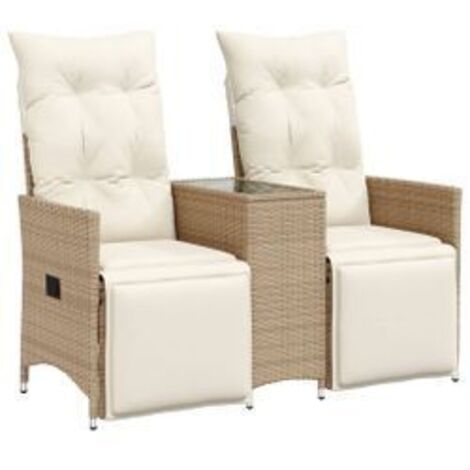 Canapé de jardin inclinable 2 places avec table beige rotin (1/5)