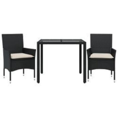 Ensemble à manger de jardin et coussins 3 pcs noir rotin verre (1/5)