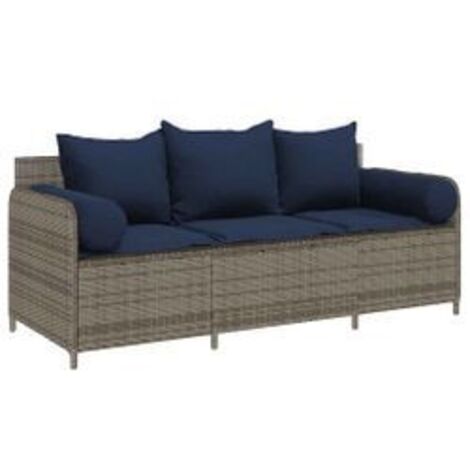 Canapé de jardin avec coussins 3 places gris résine tressée (1/5)