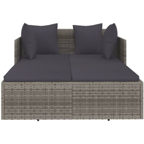 Chaise longue avec coussins gris 182x118x63 résine tressée (1/5)