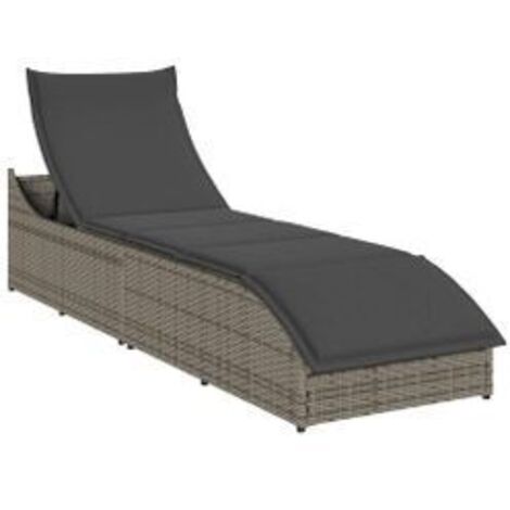 Chaise longue pliante coussin et rangement gris résine tressée (1/5)