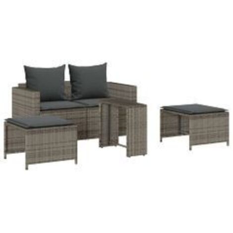 Salon de jardin 5 pcs avec coussins empilable gris polyrotin (1/5)