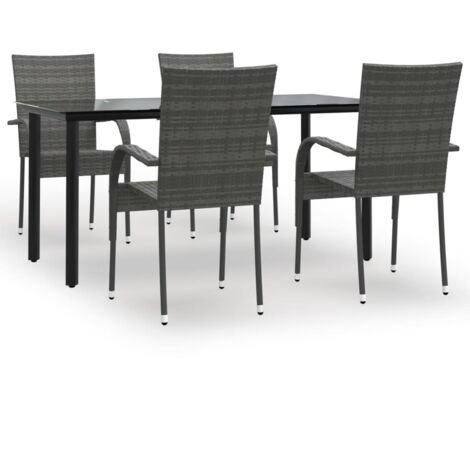 Ensemble à manger de jardin 5 pcs Gris Résine tressée (1/5)