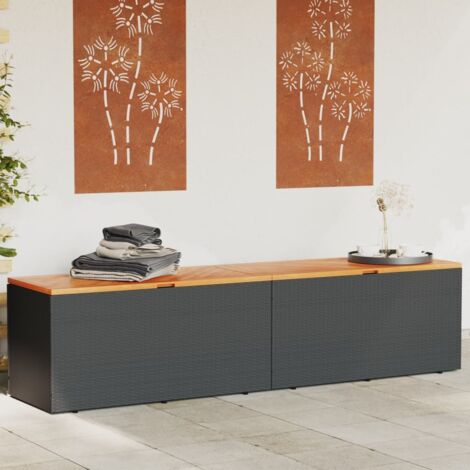 Boîte de rangement de jardin noir résine tressée bois d'acacia (1/5)