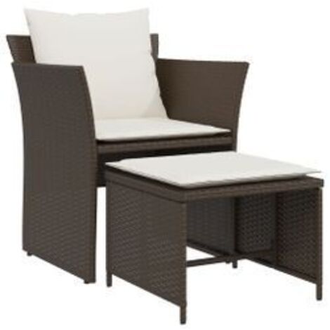 Chaise de jardin avec tabouret marron résine tressée (1/5)