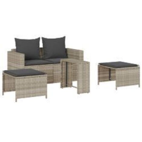 Salon de jardin 5 pcs coussins empilable gris clair polyrotin (1/5)