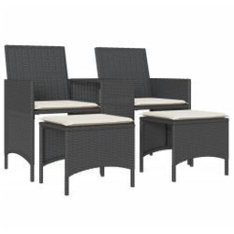 Canapé de jardin 2 places avec table et tabourets noir rotin (1/5)