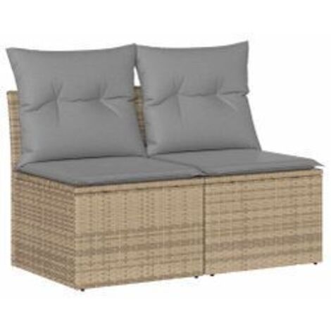 Salon de jardin avec coussins 4 pcs beige résine tressée acacia (1/5)