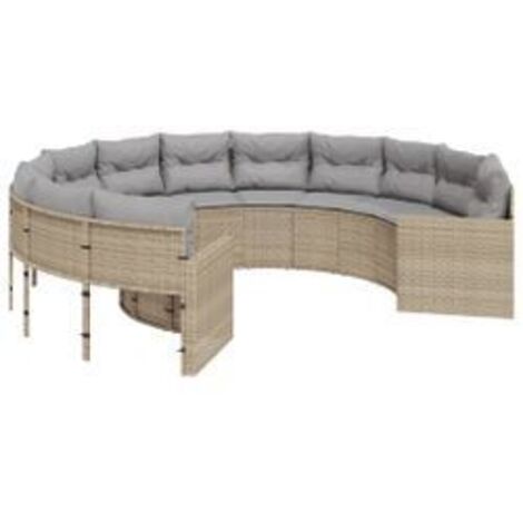 Canapé de jardin avec coussins rond beige résine tressée (1/5)