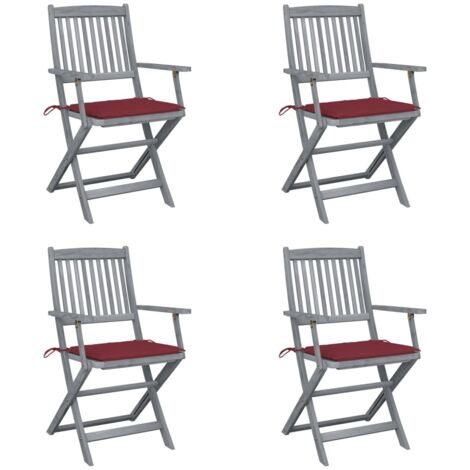 Chaises pliables d'extérieur 4 pcs avec coussins Bois d'acacia 6 (1/5)