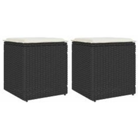 Tabourets jardin coussins 2 pcs noir 40x40x43 résine tressée (1/5)