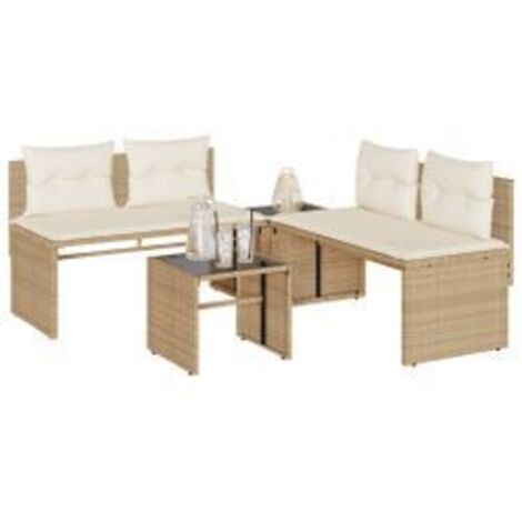 Salon de jardin avec coussins 4 pcs beige résine tressée (1/5)