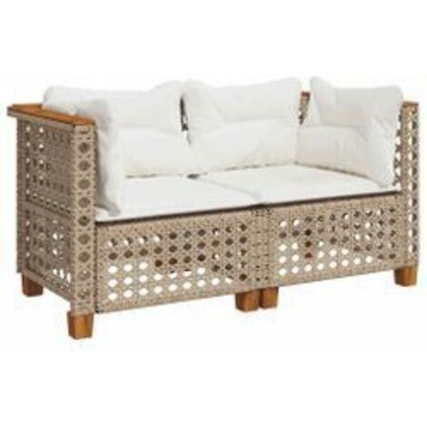 Canapés d'angle de jardin et coussins 2pcs beige résine tressée (1/5)