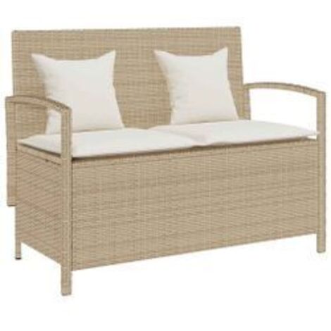 Banc de rangement de jardin avec coussin beige résine tressée (1/5)