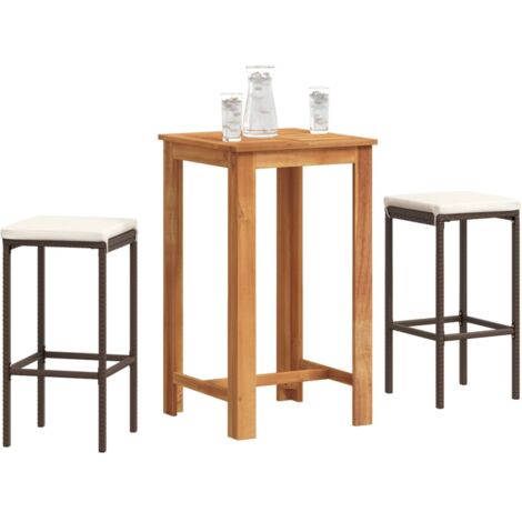 Ensemble de bar de jardin 3 pcs marron bois massif acacia rotin (1/5)