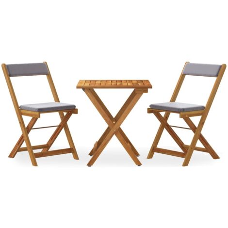 Ensemble de bistro pliable 3 pcs avec coussins Acacia solide (1/5)