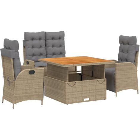 Ensemble à manger de jardin coussins 4 pcs beige résine tressée (1/5)