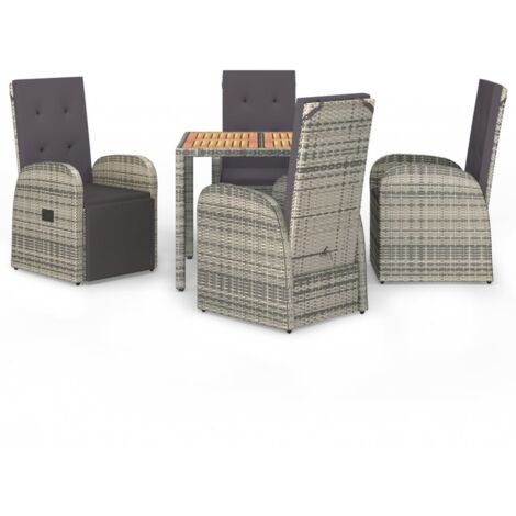 Ensemble à manger de jardin 5 pcs coussins gris résine tressée (1/5)