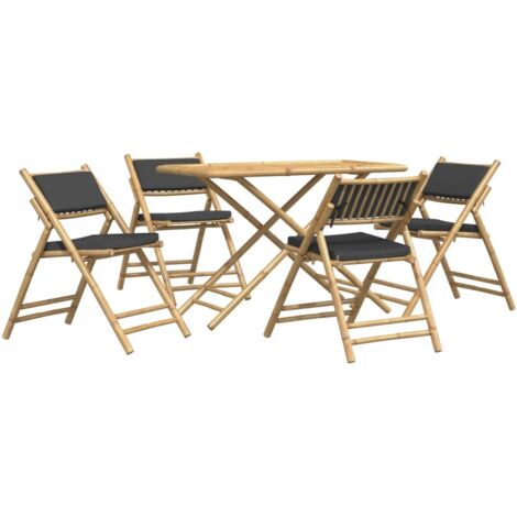 Ensemble de bistro pliante 5 pcs et coussins gris foncé bambou (1/5)