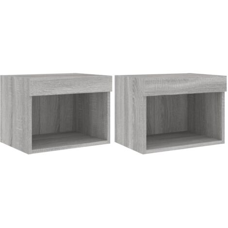 Tables de chevet murales avec lumières LED 2 pcs sonoma gris (1/5)