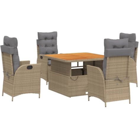 Ensemble à manger de jardin avec coussins 5pcs Beige poly rotin (1/5)
