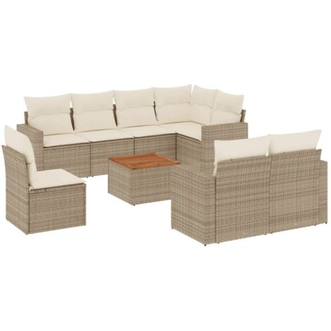 Salon de jardin avec coussins 9 pcs beige résine tressée (1/5)