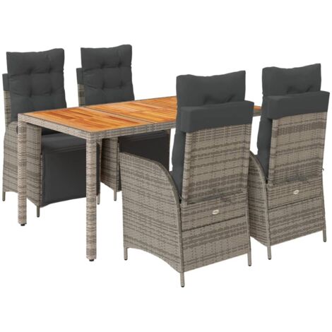 Ensemble à manger de jardin 5 pcs coussins gris résine tressée (1/5)
