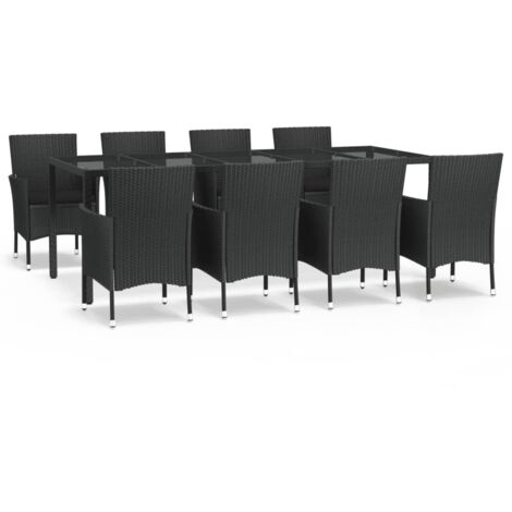 Ensemble à manger jardin 9pcs et coussins noir résine tressée (1/5)