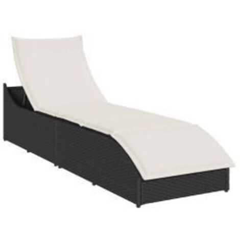 Chaise longue pliante coussin et rangement noir résine tressée (1/5)