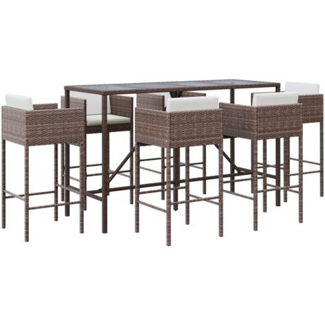 Ensemble de bar de jardin avec coussins 7 pcs marron poly rotin (1/5)