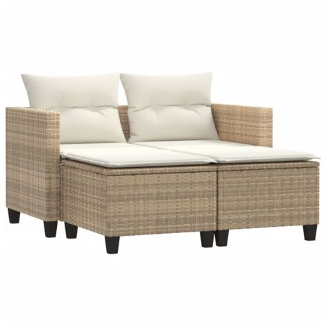Canapé de jardin 2 places avec tabourets beige résine tressée (1/5)